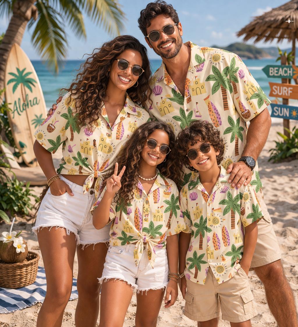 Family Tree Print - Chemise Hawaïenne pour Enfants, Motif Imprimé